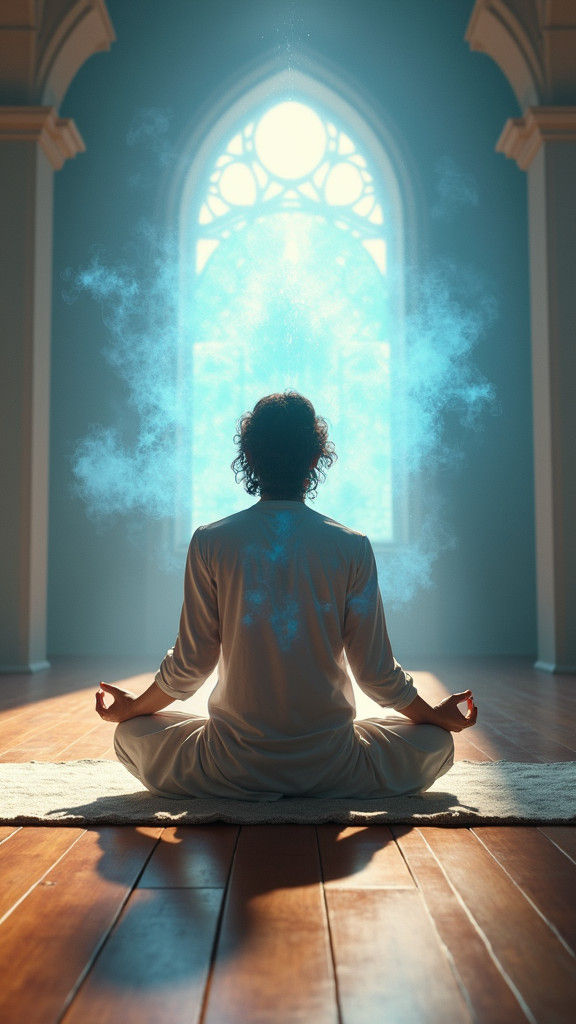 Meditating Human with Ethereal Energy Aura
