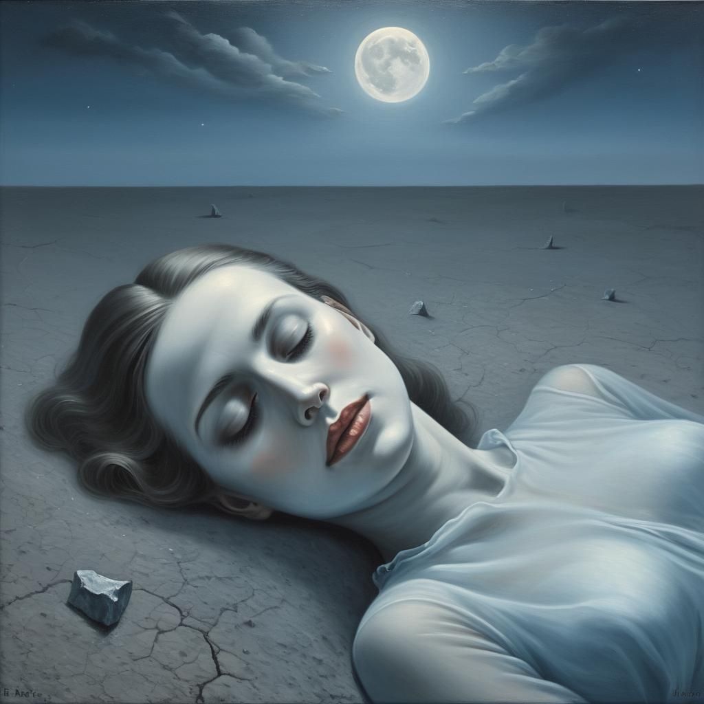 Ethereal Woman in Surreal, Desolate Landscape