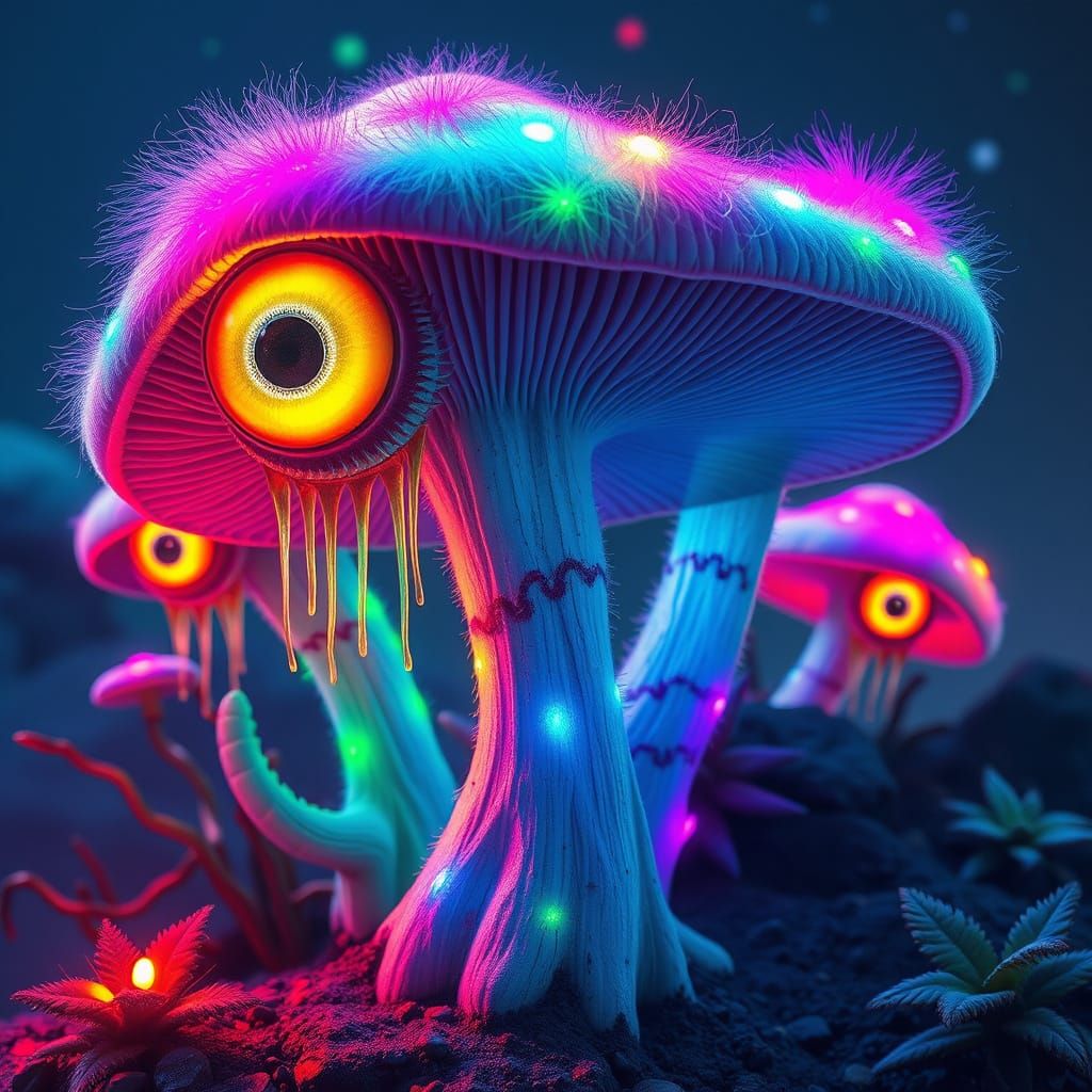 Bioluminescent Mushrooms and Rainbow-Eyed Creatures