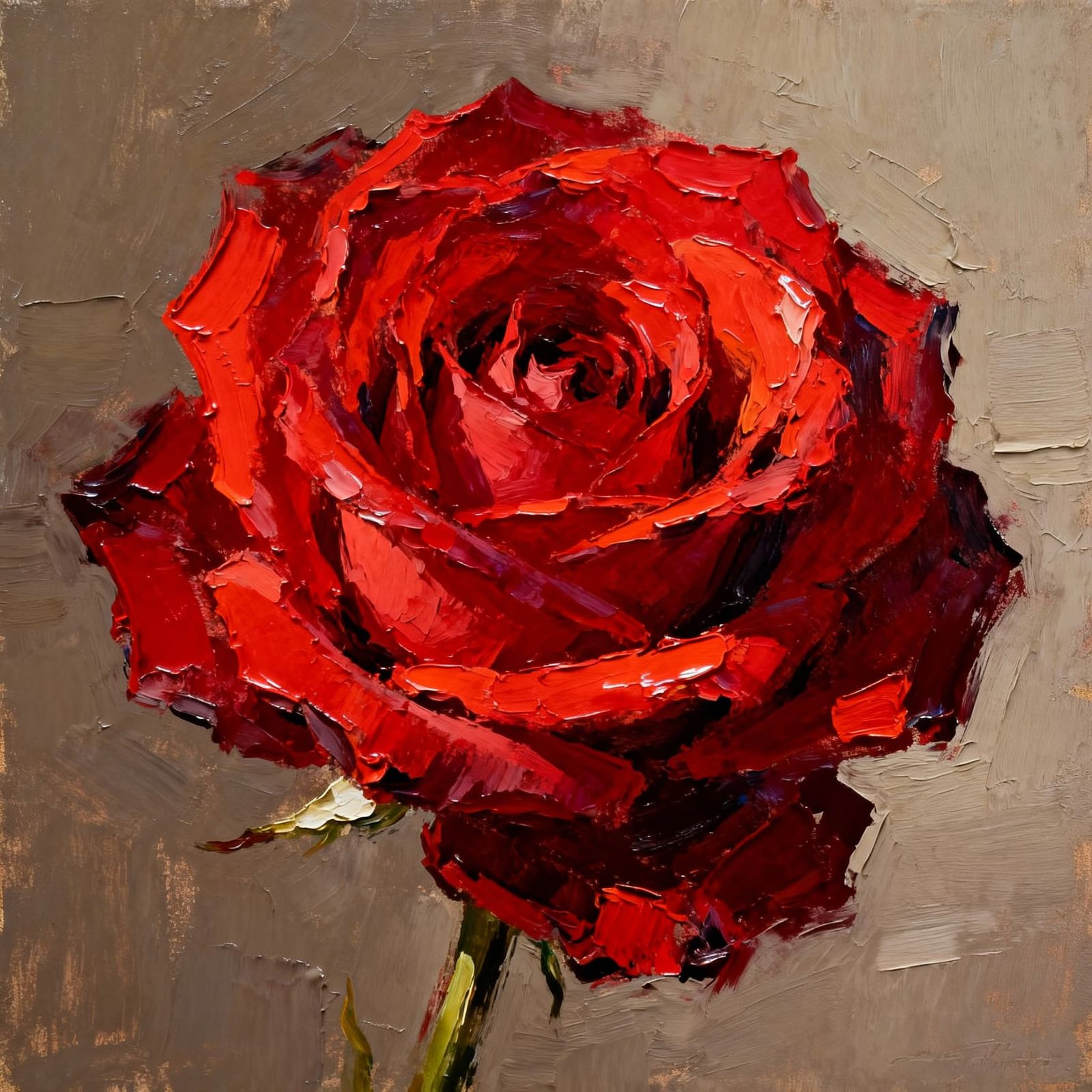 Red Rose Close-Up with Heavy Impasto Texture