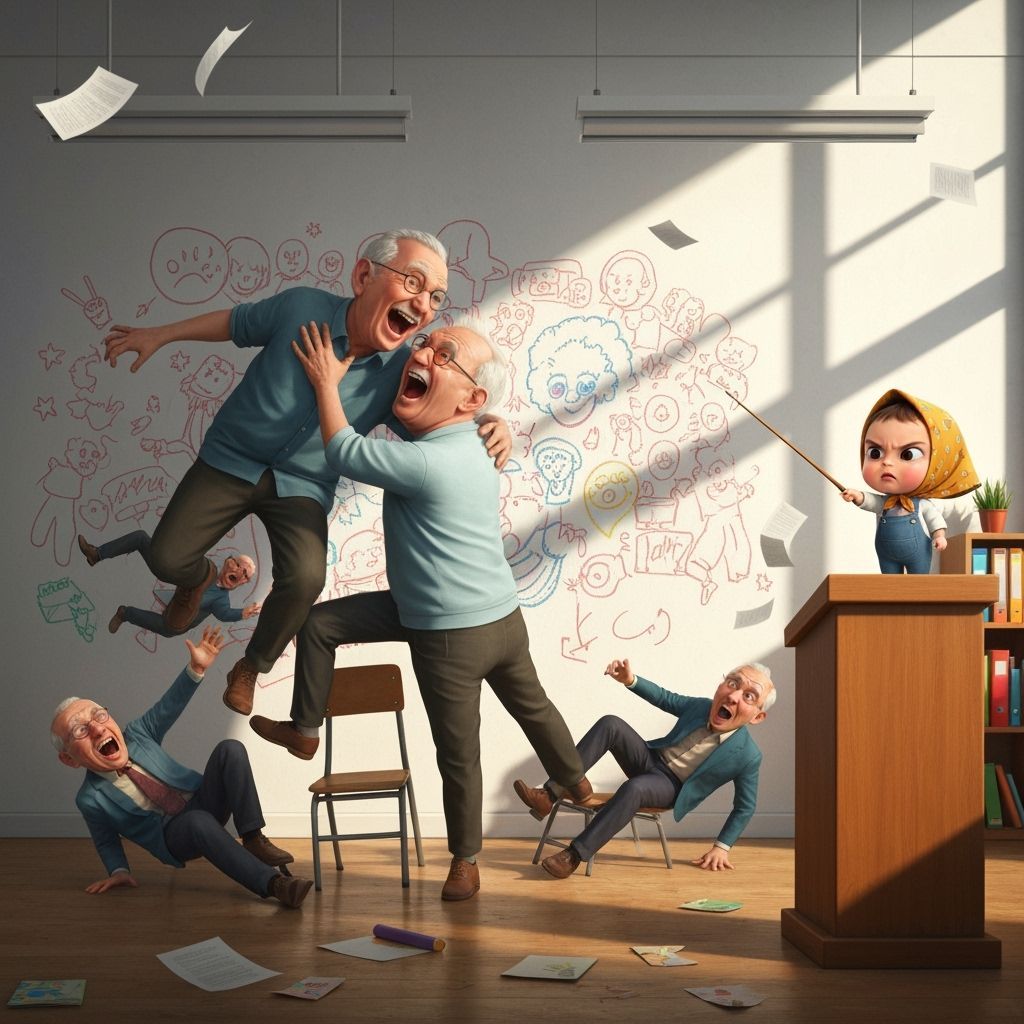 Elderly Men Create Colorful Graffiti Art in Cartoon Style