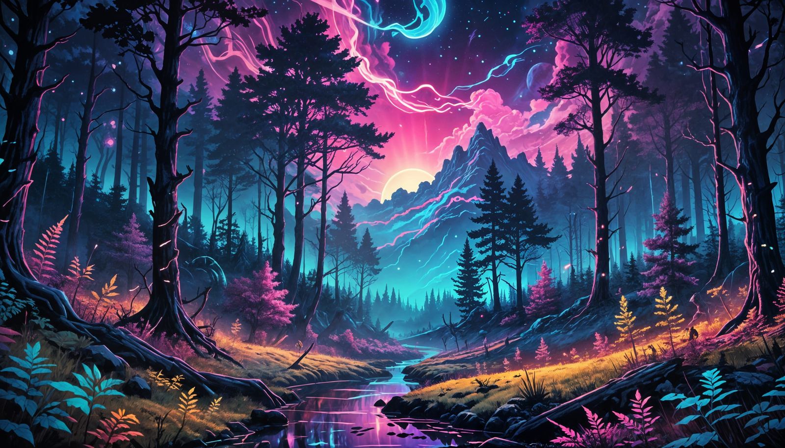 Cosmic Dreamscape in Neon Hues