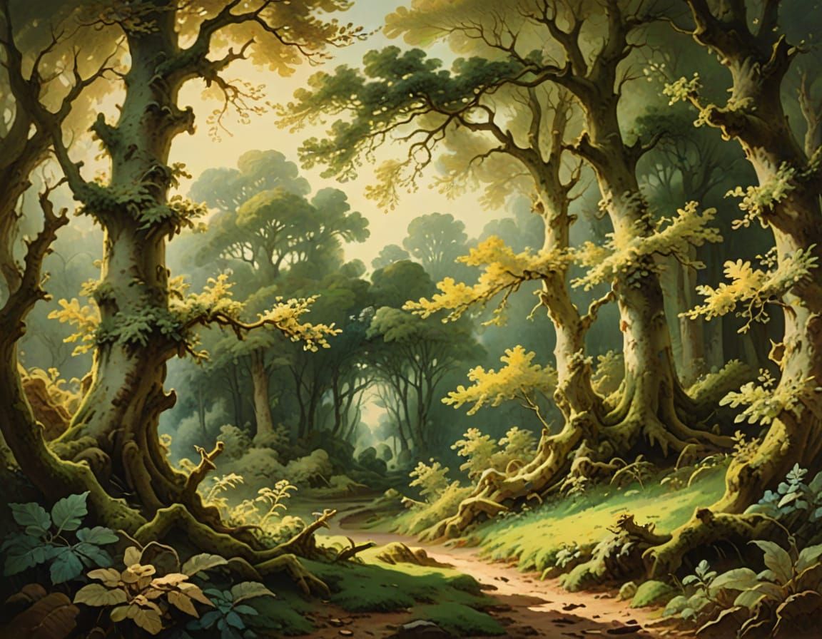 Forest Trees in Rococo Style Oil Painting