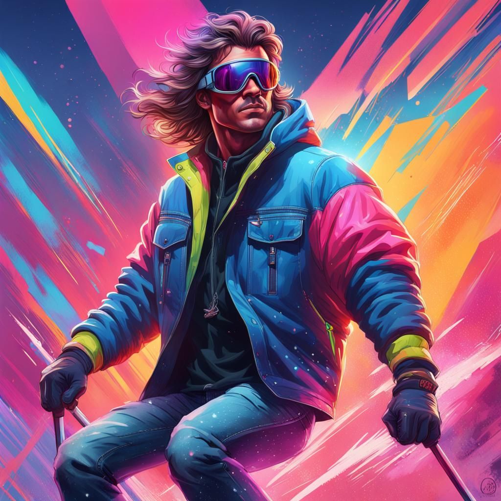 80s Skier Portrait in Detailed Digital Art