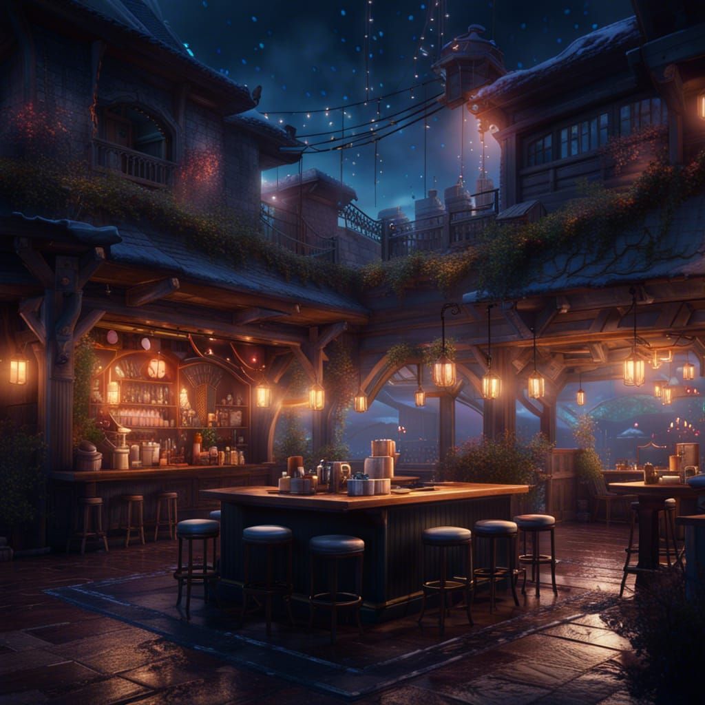 Fantastical Night Cafe Concept Art in Deep Color