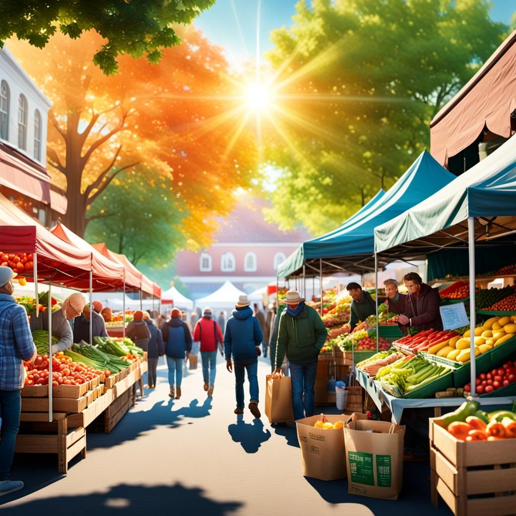 Vibrant Farmer's Market Scene in Photorealistic Digital Art