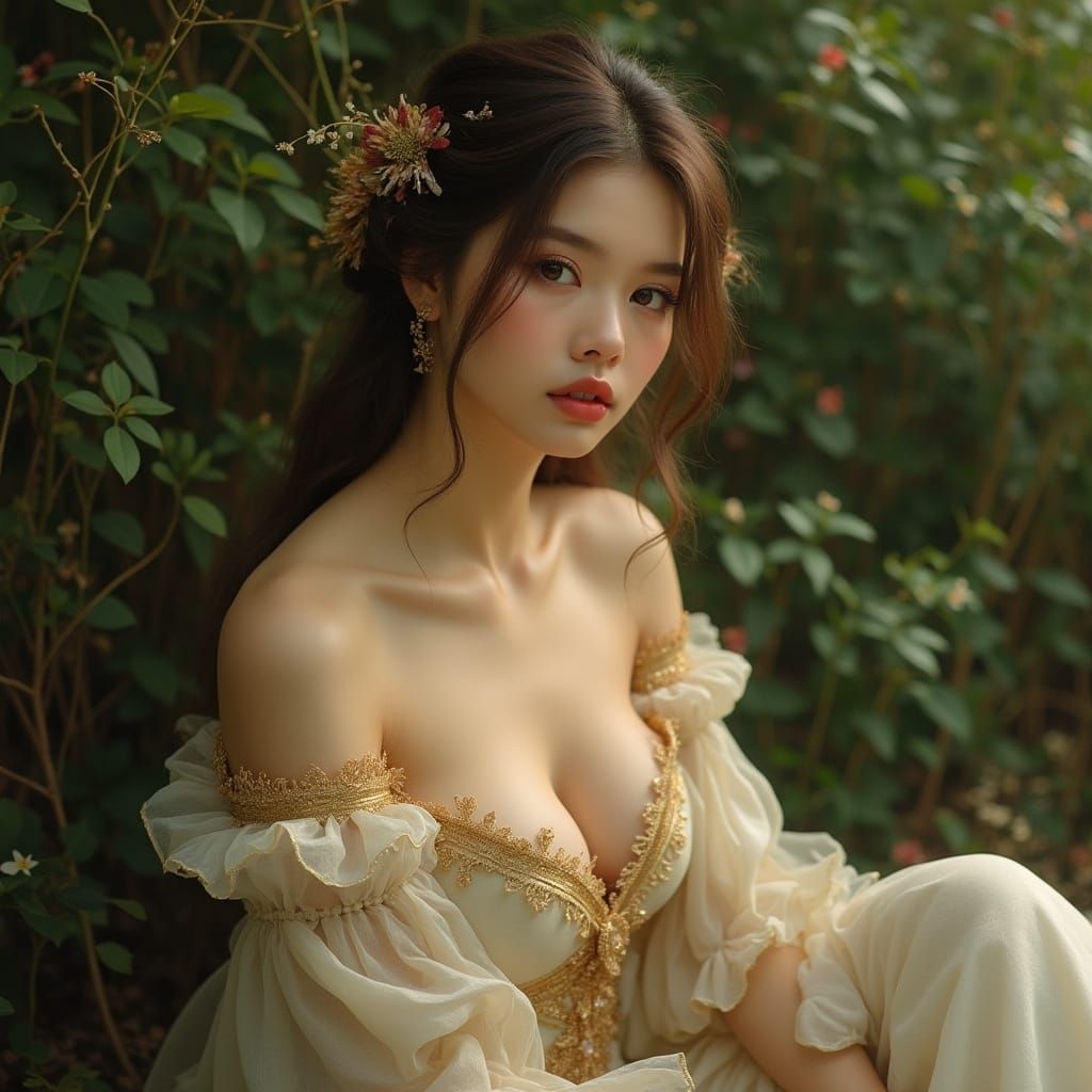 Ethereal Goddess with Golden Embroidery