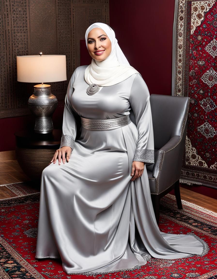 Elegant Caucasian Woman in Modest Silver Dress