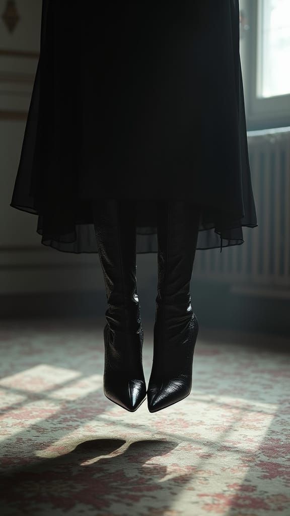 Gothic Silhouette: Hovering Boots in Eerie Elegance