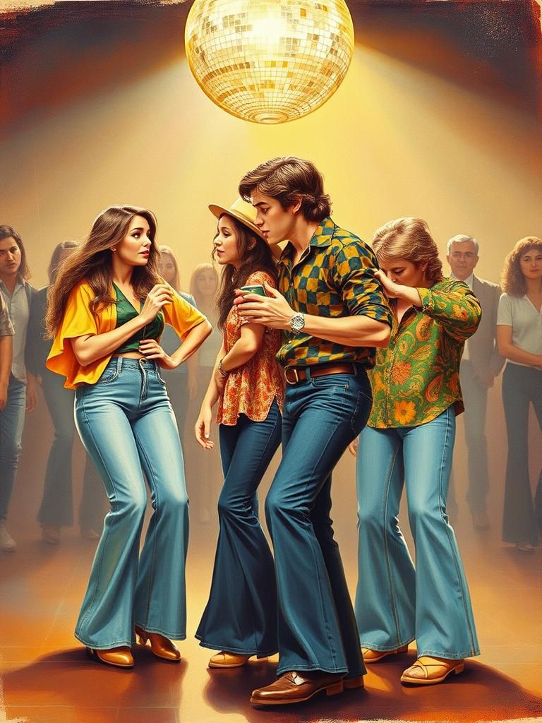 1970s Disco Scene with Friends Dancing