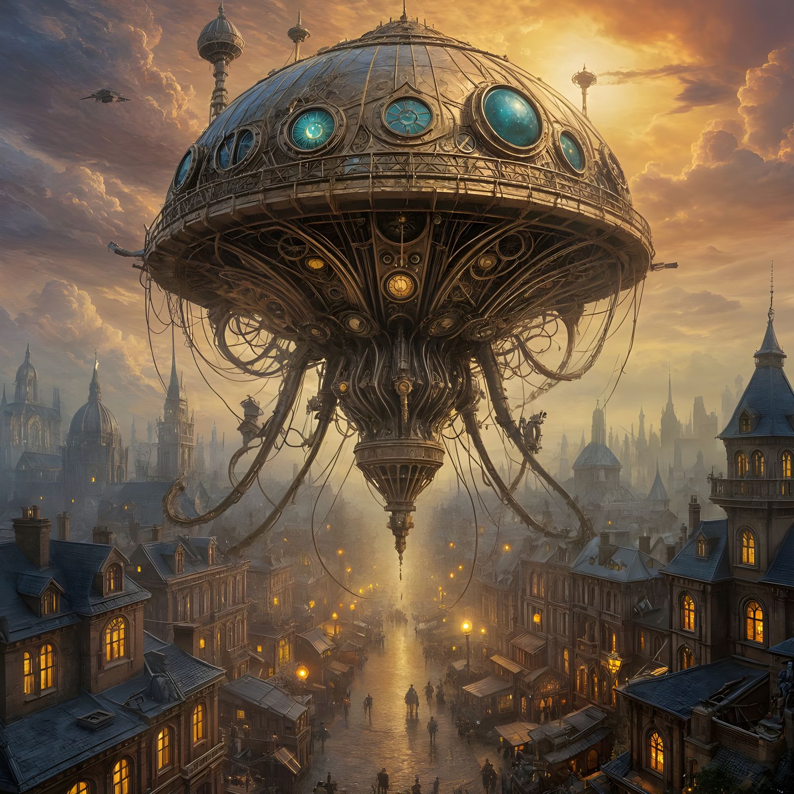 Steampunk War of the Worlds in Art Nouveau