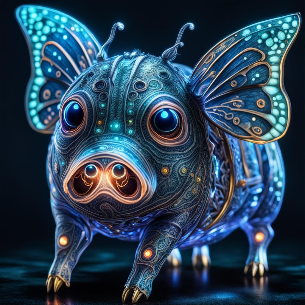 Adorable Bioluminescent Butterfly Pig with Big Eyes