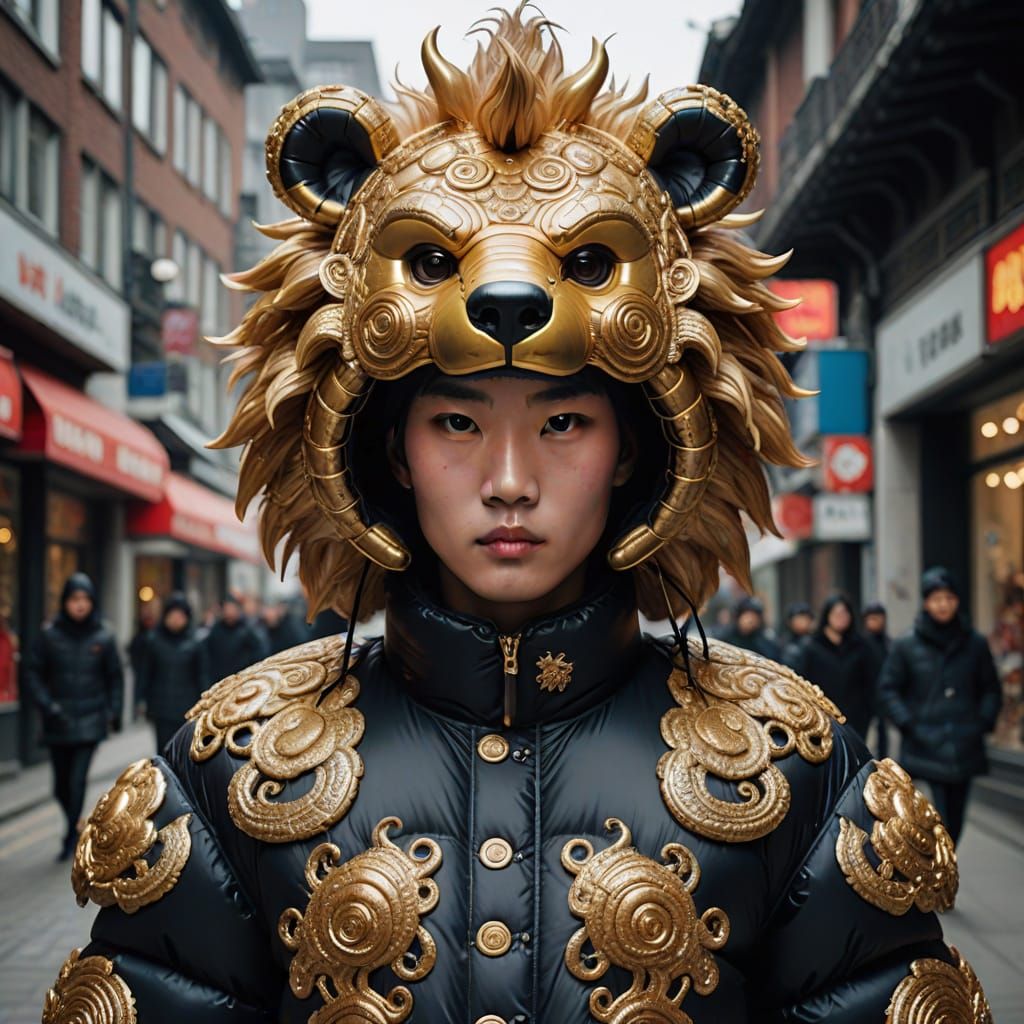 Inflatable Bear Jacket with Dragon Headdress