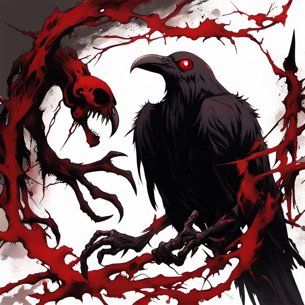 Macabre Crow and Skull in Anime Style