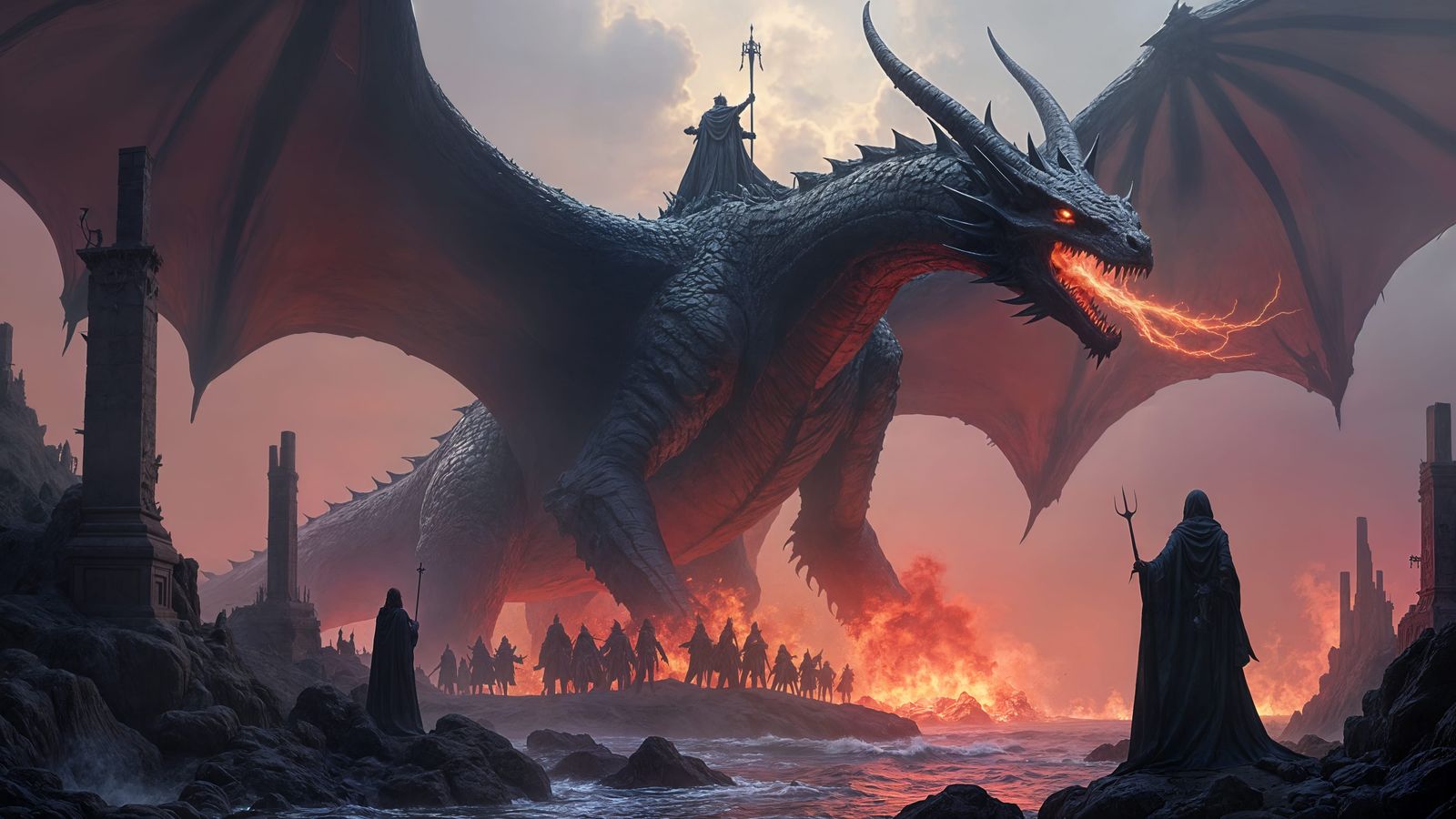 Ancalagon the Black in Epic Battle, Dark Fantasy Art