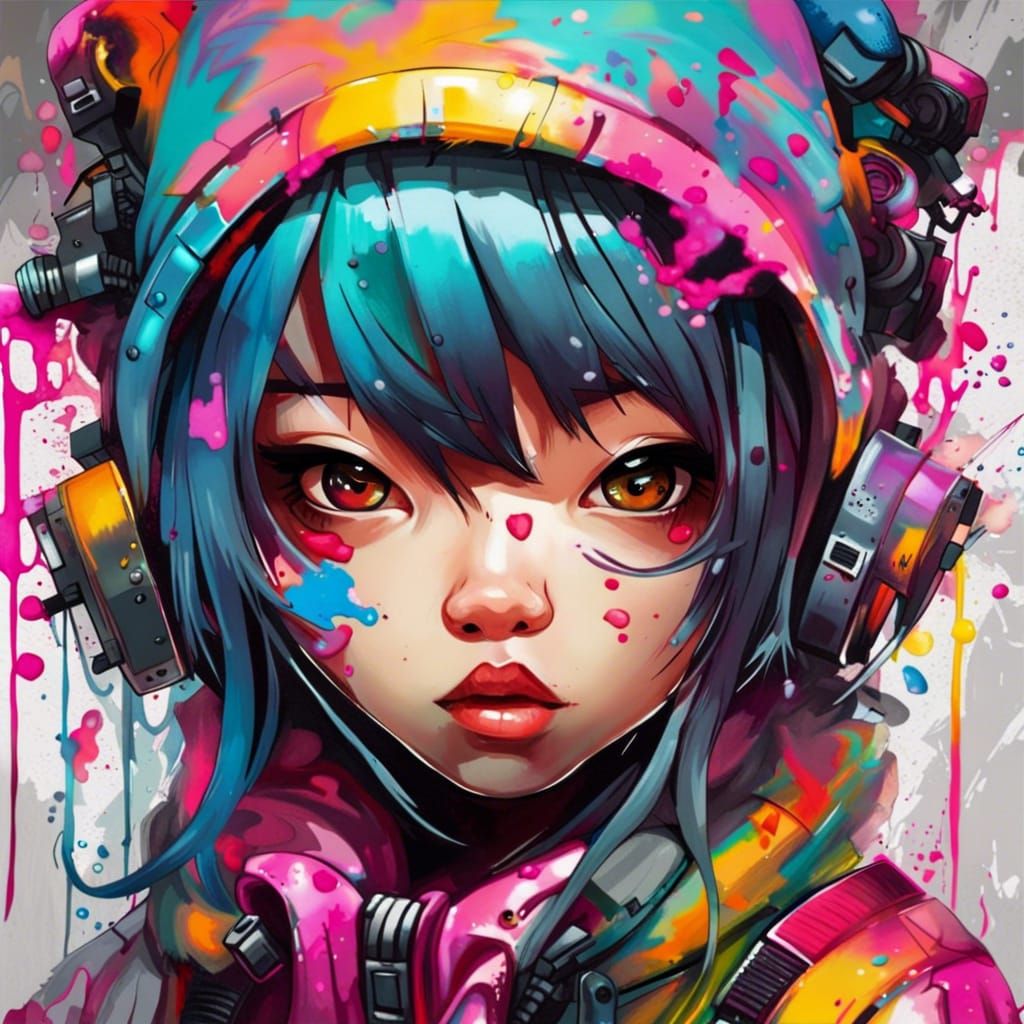 Biopunk Korean Girl in Graffiti Street Art