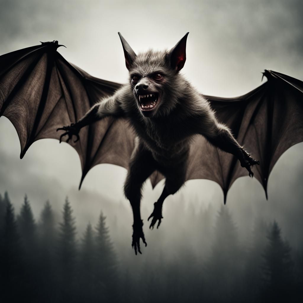 Werewolf Bat in Flight: Realistic Digital Art