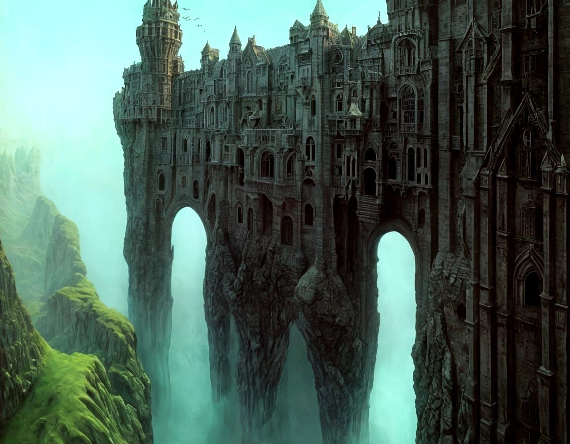 Surreal Castle with Three Moats and Drawbridges