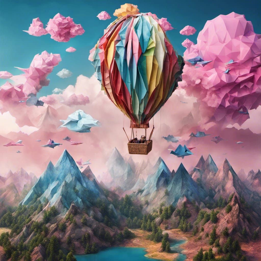 Intricate Origami Hot Air Balloon Flight