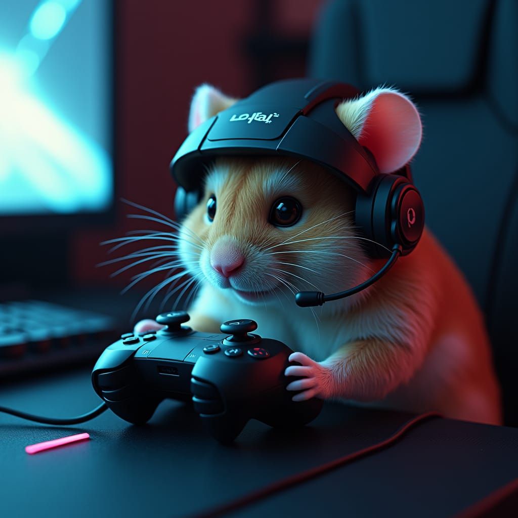 Hamster Gamer Immersed in Futuristic Play5 World