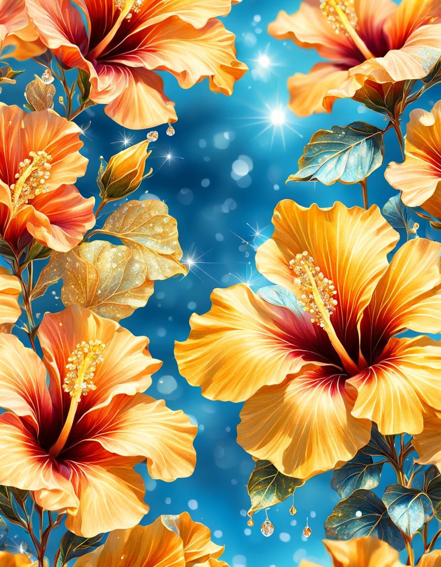 Crystallized Hibiscus Flowers in Hyper-Realistic Digital Pai...