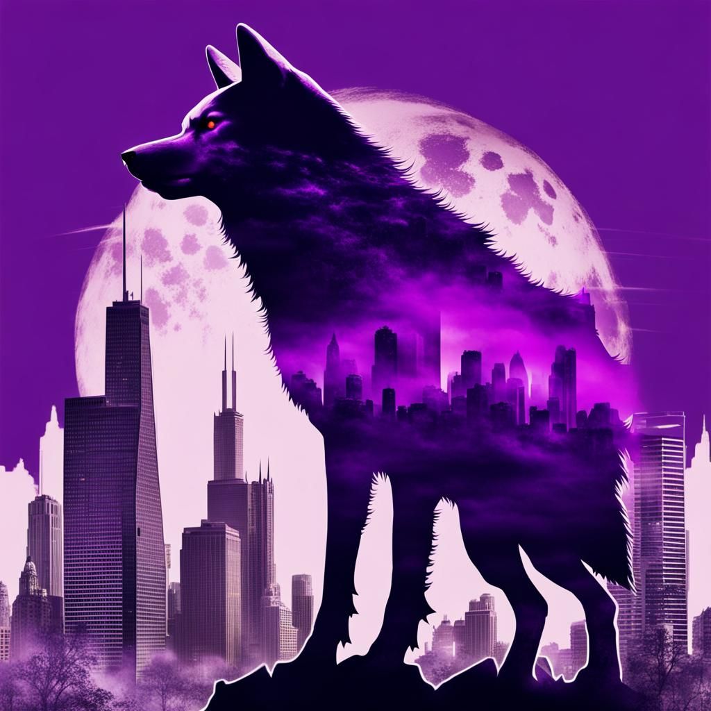 Apocalyptic Horror: Wolf Over Chicago Skyline