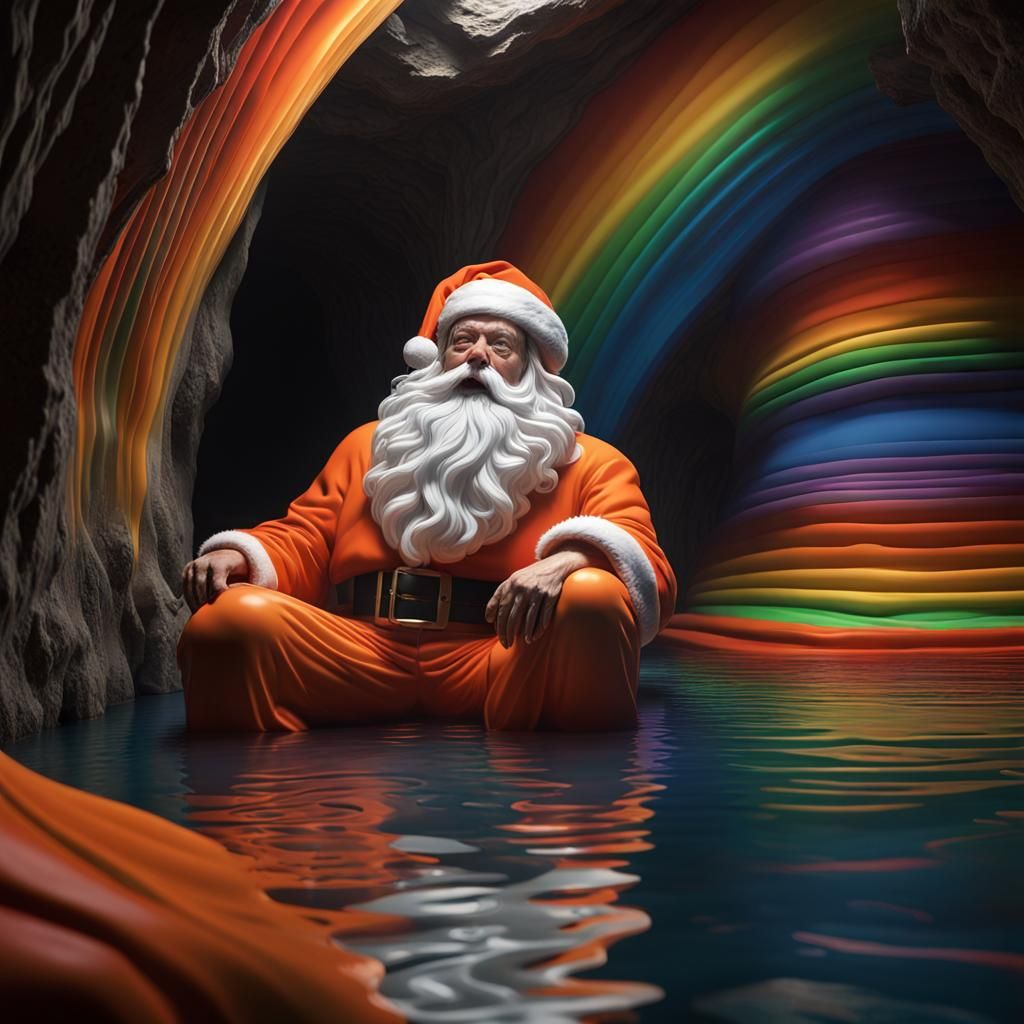 Santa in Cave with Rainbow Stripes, Cinema4D Render