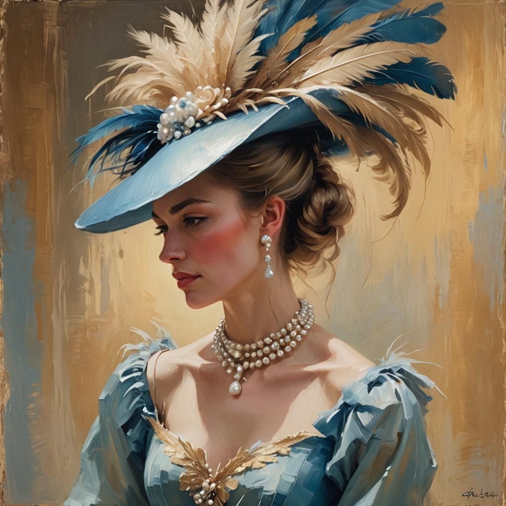 Impressionist Woman with Feathered Hat Oil Painting