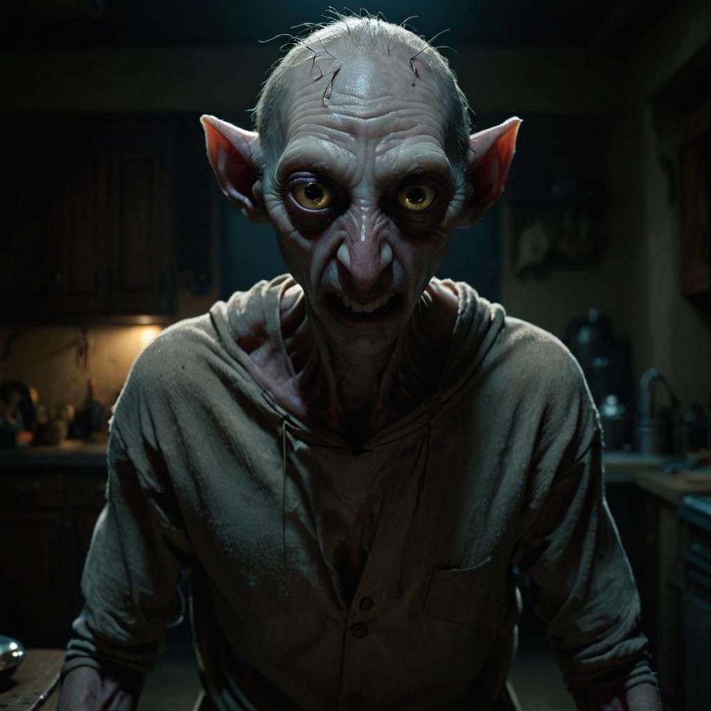 Terrifying Goblin Horror Confrontation in Desert Kitchen