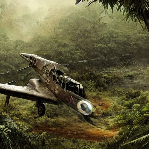 WW2 Plane Wreckage in Papua Forest: Matte Painting