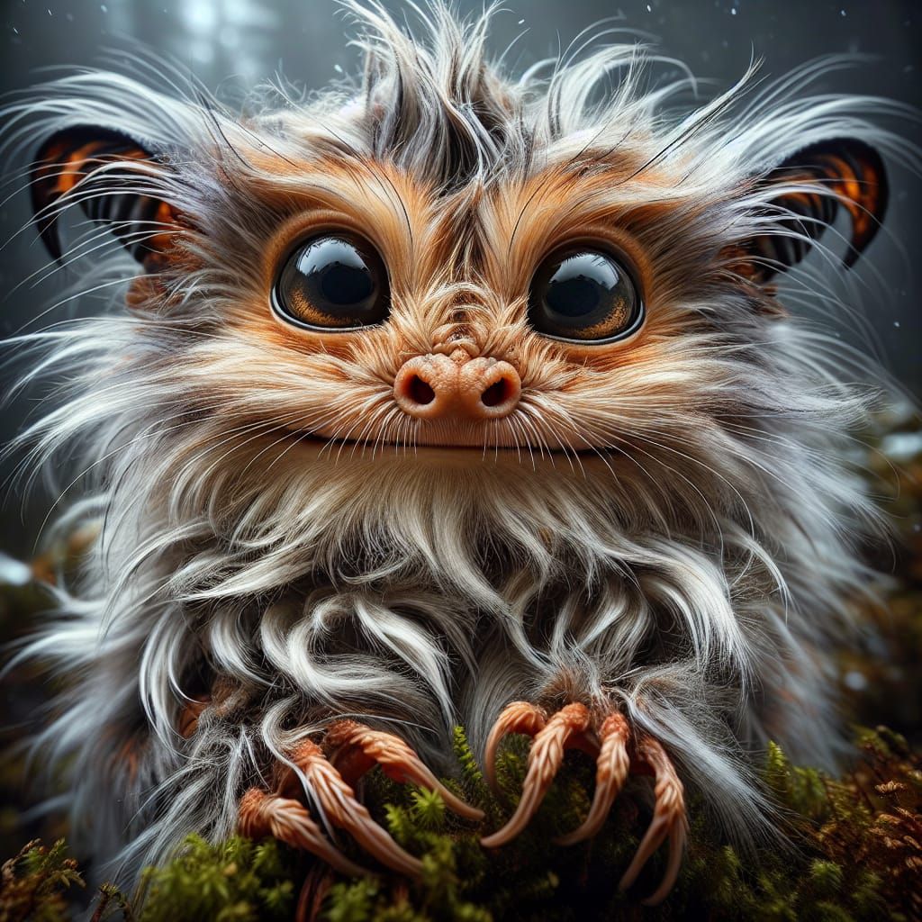 Enchanting Furry Creature Stares Intently: High-Resolution C...