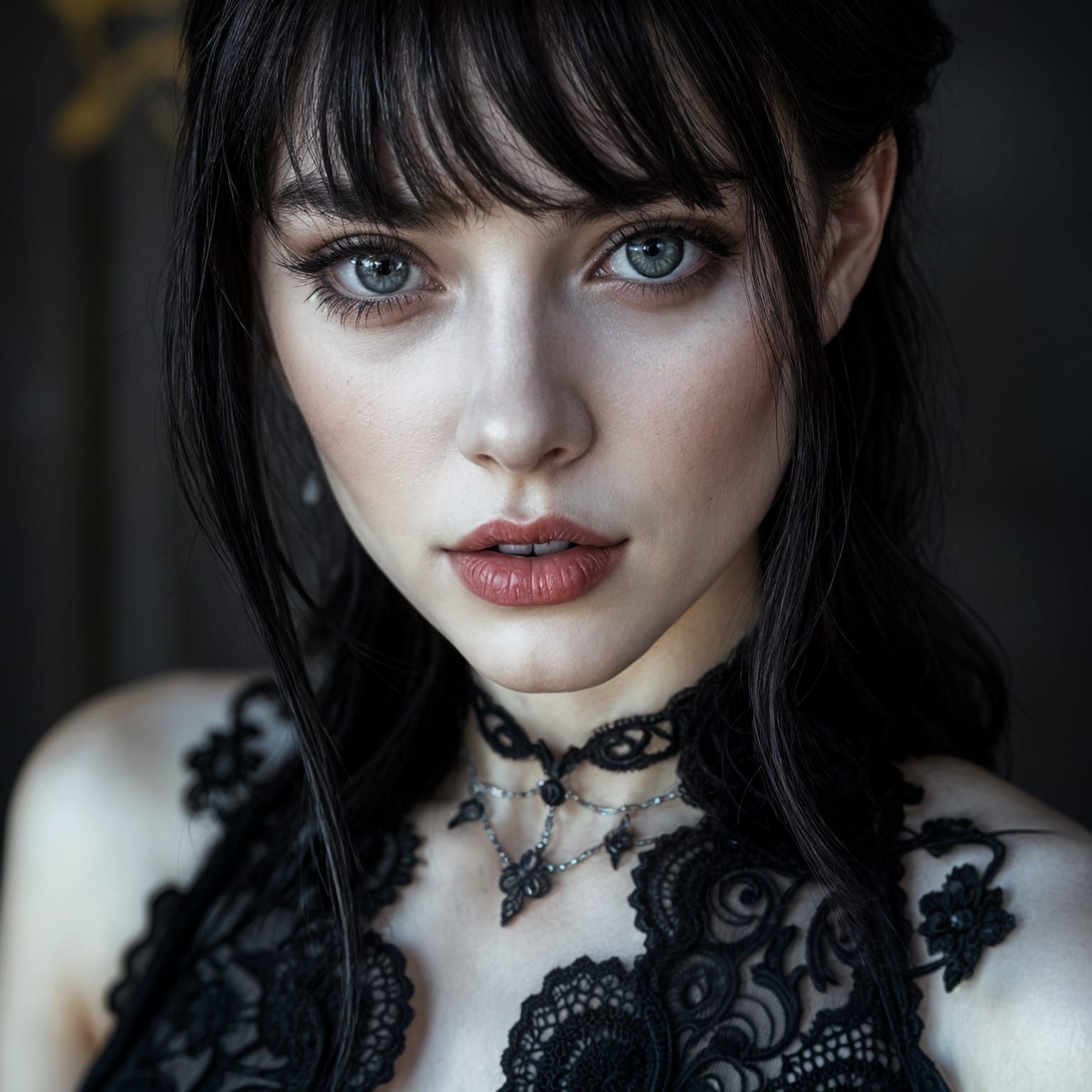 Gothic Beauty: Hyperrealistic Female Portrait in Lace