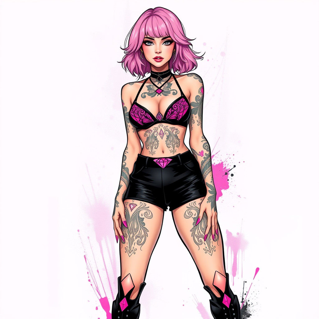 Vibrant Woman with Pink Hair in Graffiti Art Style