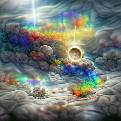 Sun and moonlight  clouths rainbow, in the universe