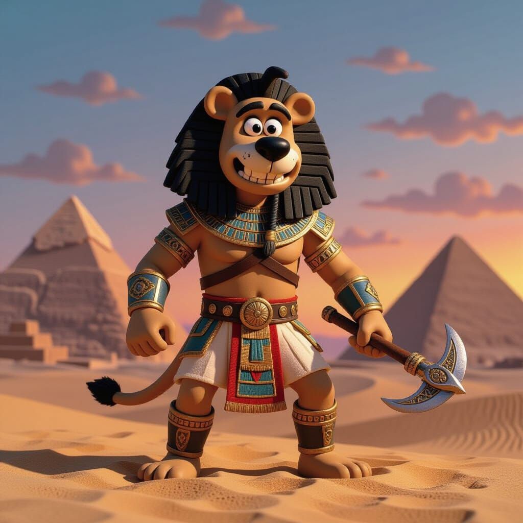 Claymation Lion Warrior in Ancient Egypt