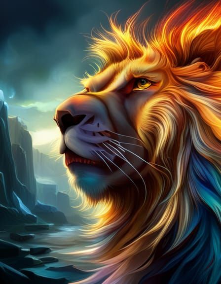 Majestic Lion Roaring in City at Night