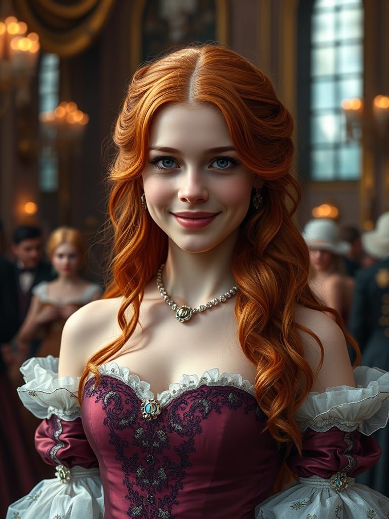 Regal Young Woman Enchants at a Grand 1800s Era Ball