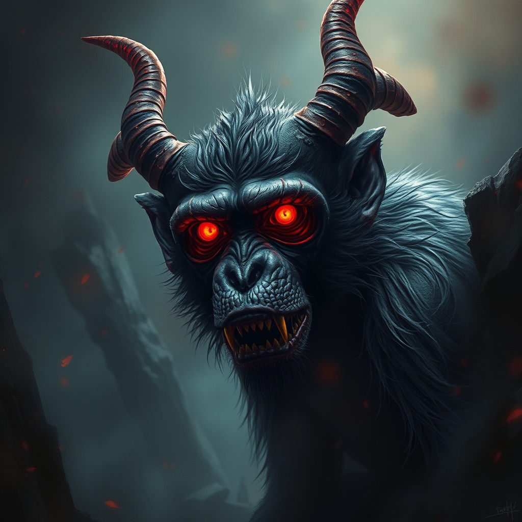 Terrifying Devil Monkey in Mystical Horror Art