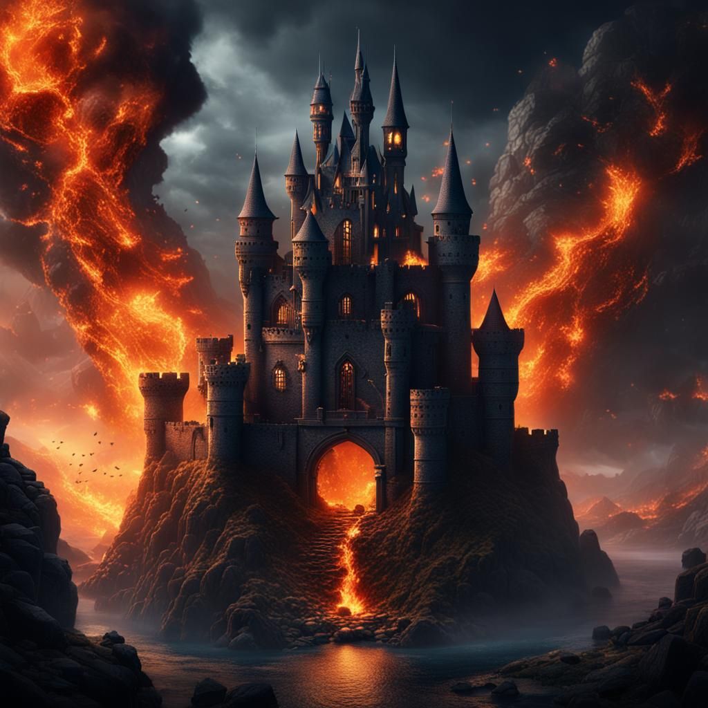 Black Castle Ablaze: A Fantastical Matte Painting