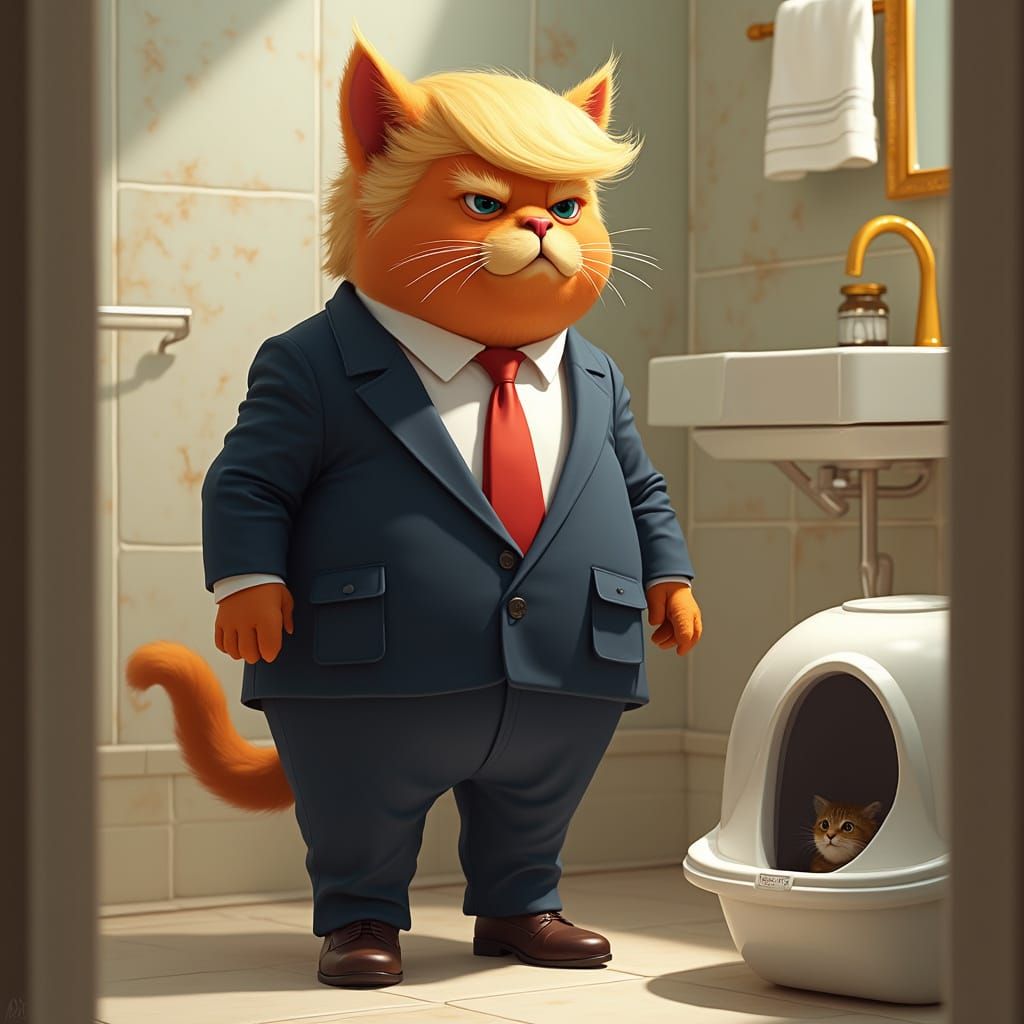 Luxurious Feline Donald Trump in Opulent Bathroom