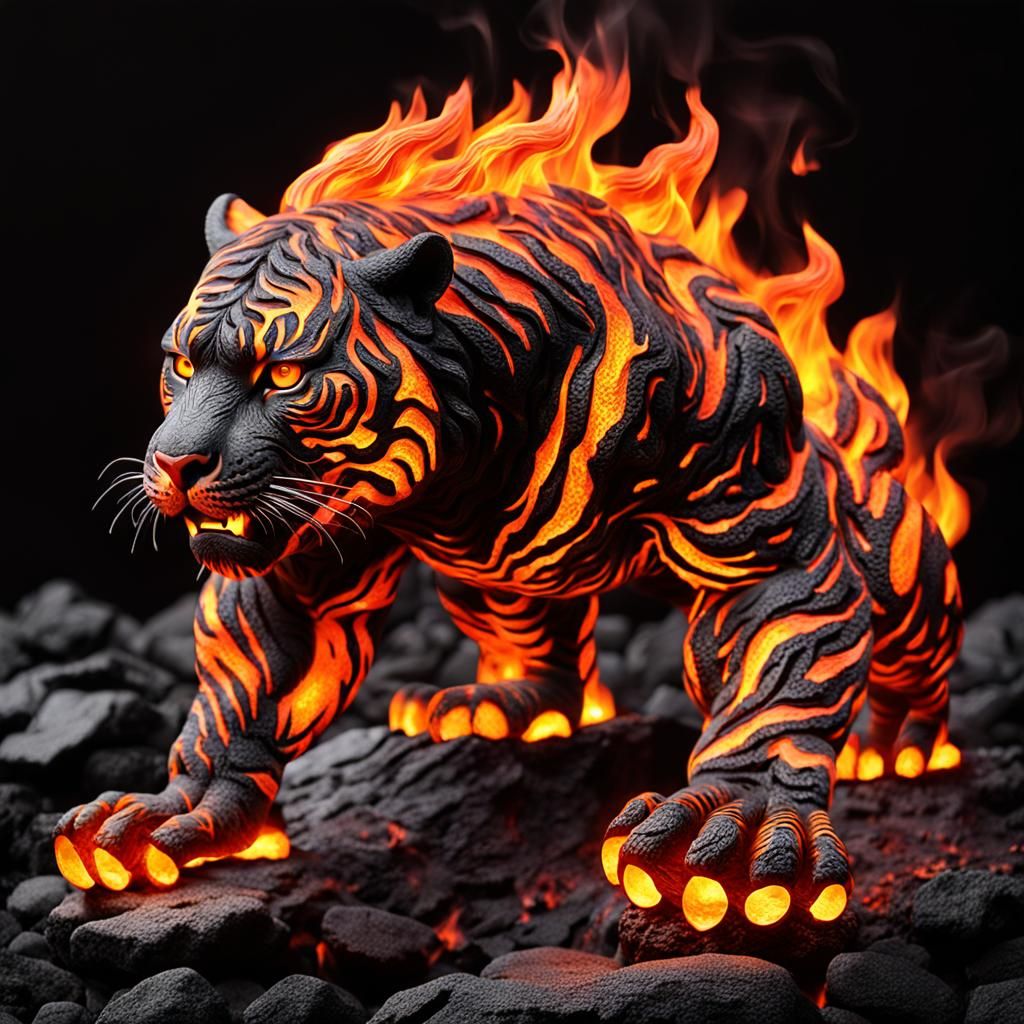 Fiery Tiger Made of Blazing Lava
