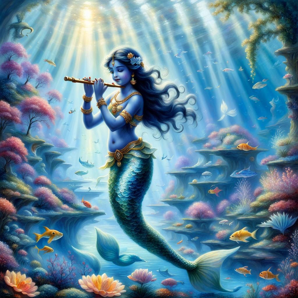 Flute-Playing Mermaid Fantasy Art