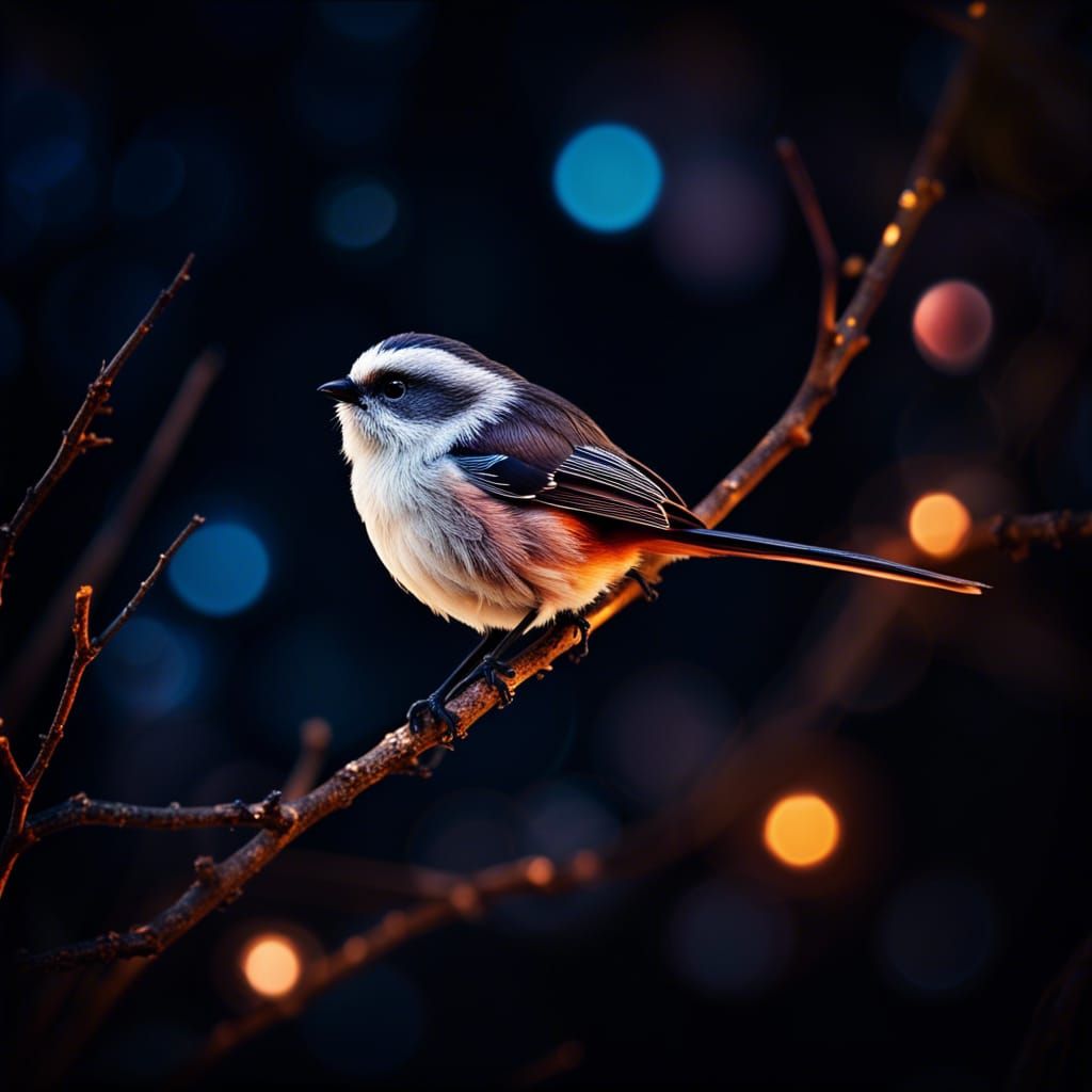 Long-Tailed Bushtit in Dark Colors, Digital Brushwork