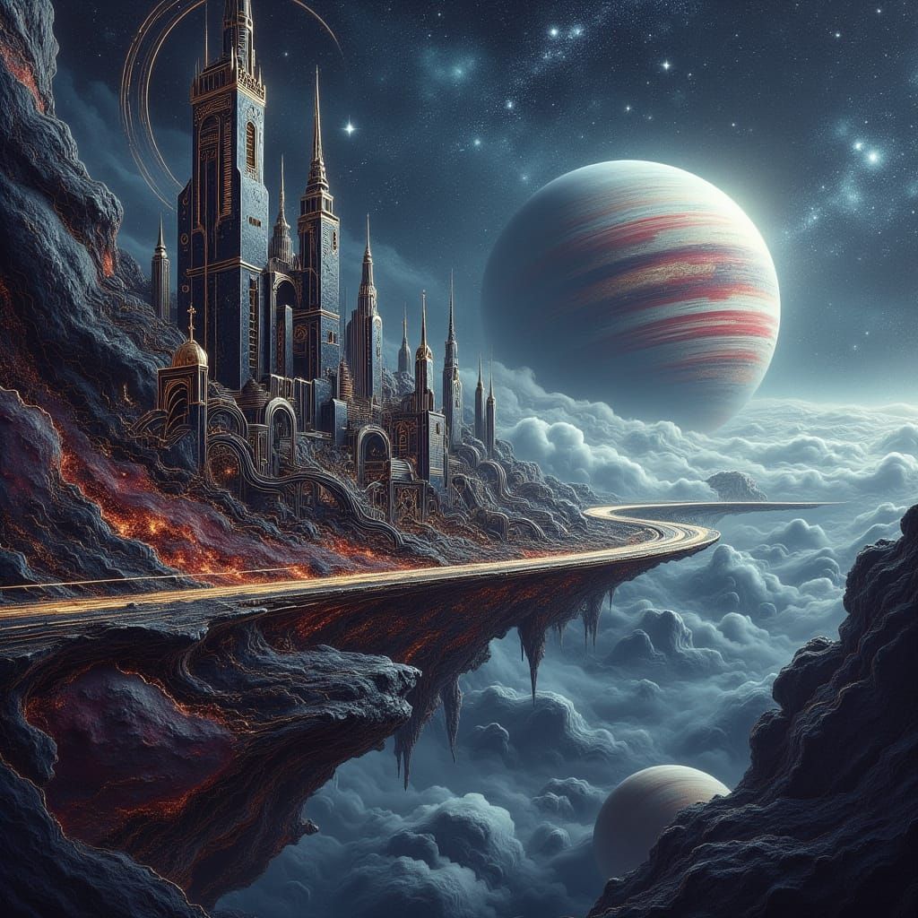 Futuristic Floating City Near Gas Giant in Cosmic Expanse