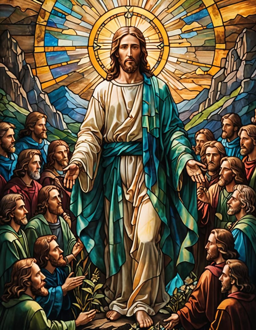 Stained Glass: Jesus Christ with Apostles at Sunrise