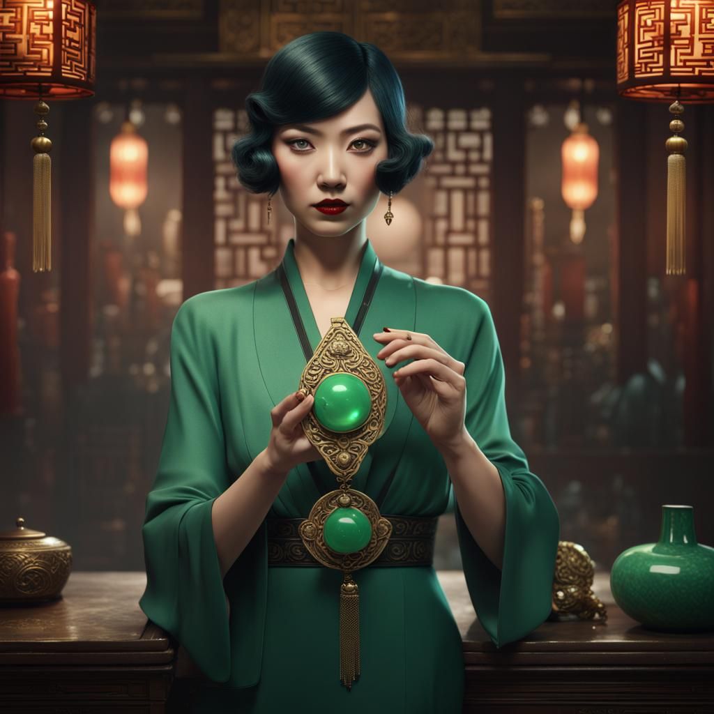 Chinese Hypnotist with Jade Pendant, Detailed Matte Painting