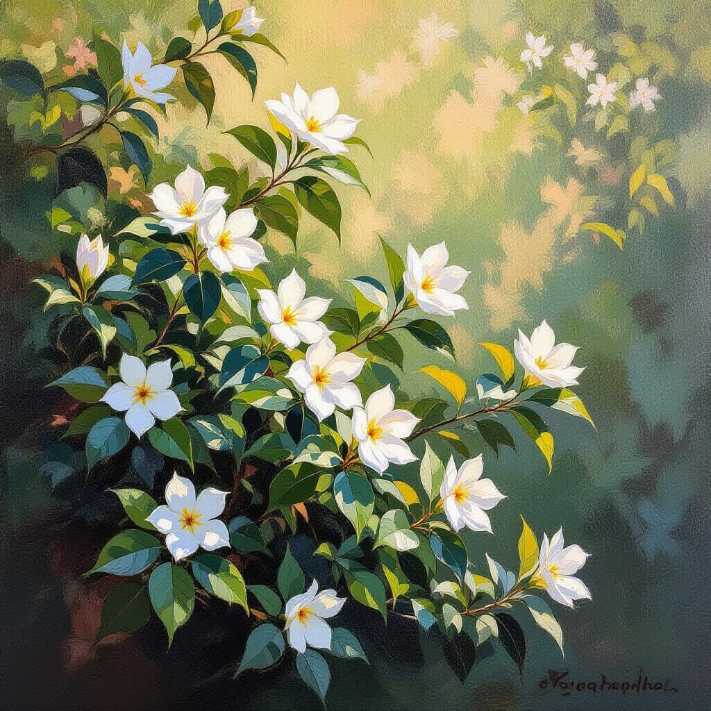 Jasmine in Impressionistic Morning Garden Light
