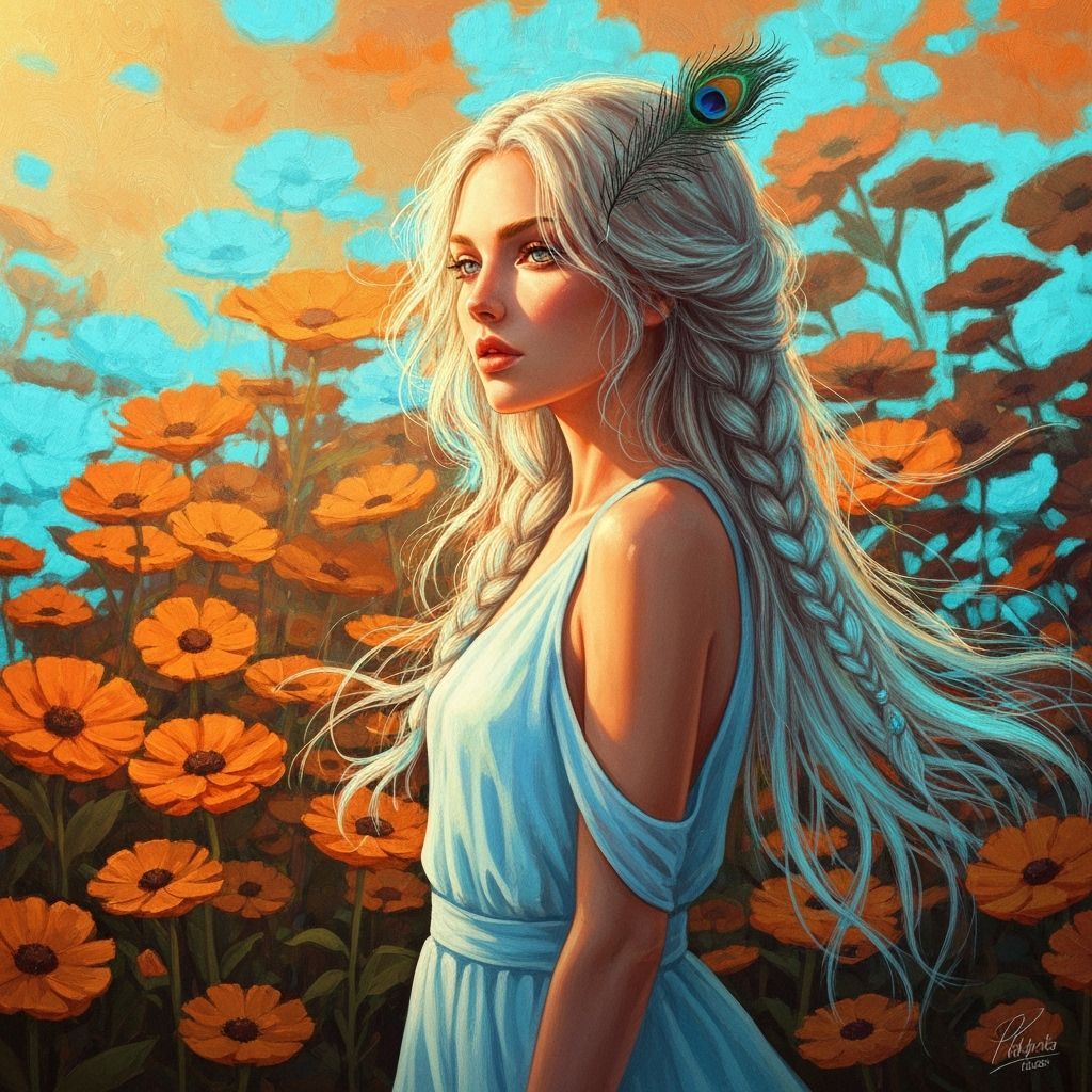 Bohemian Woman in Floral Landscape as Digital Impasto