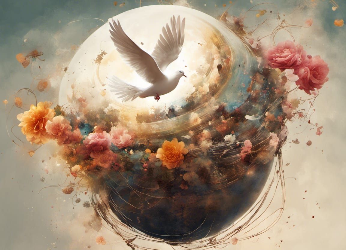 Dove, Globe, and Child in Splash Art Style