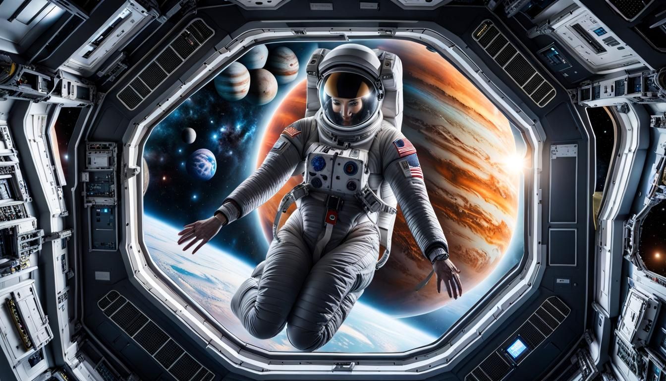 Astronaut Floating in Zero Gravity Spacecraft